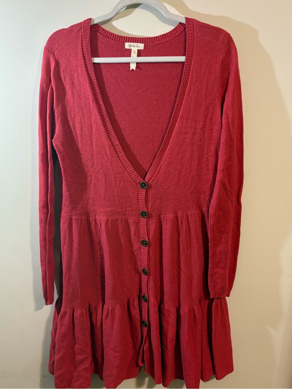 Matilda Jane sweater cardigan dress Love Me Tender Red woman’s small ruffled